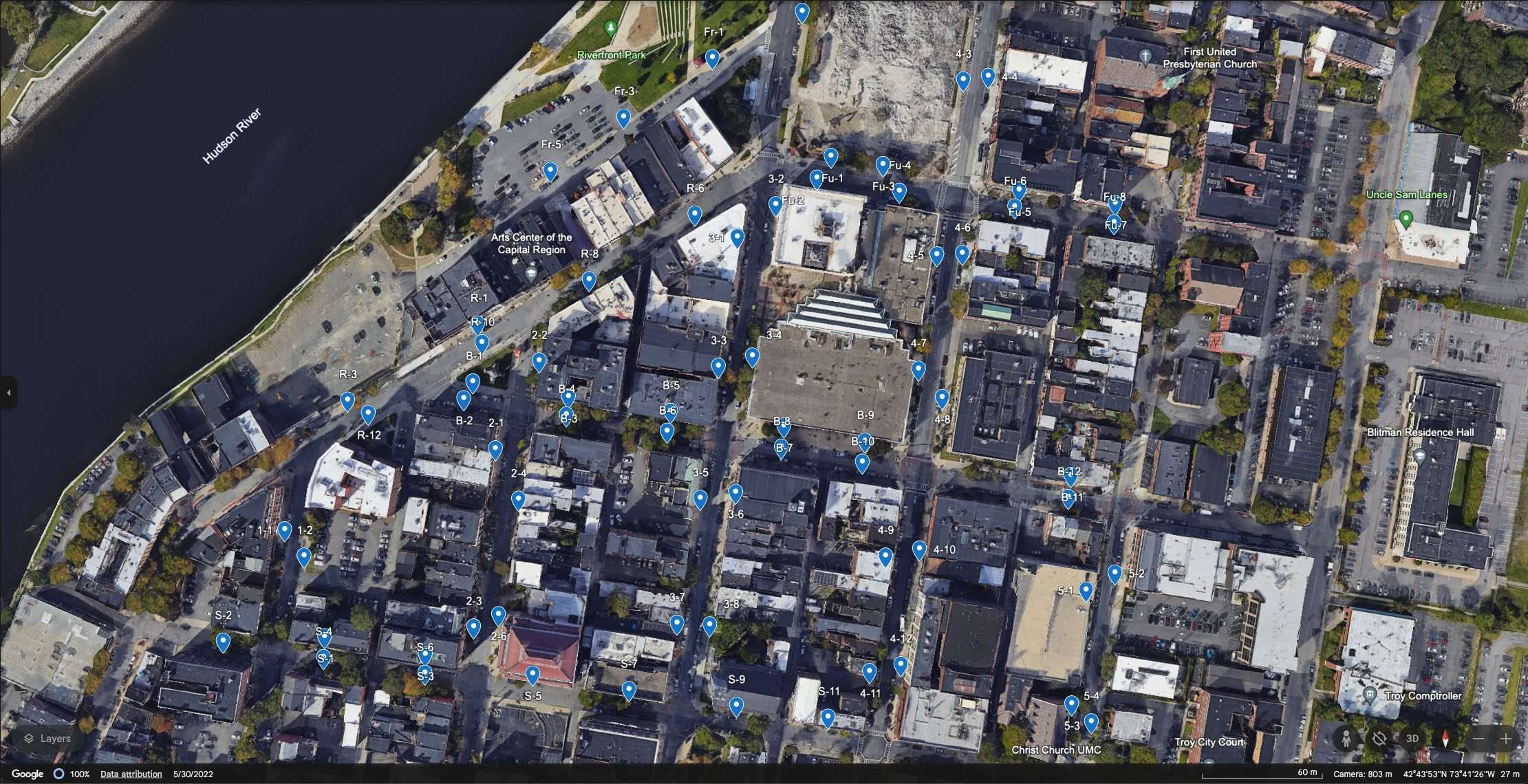 google earth map to parking in troy ny
